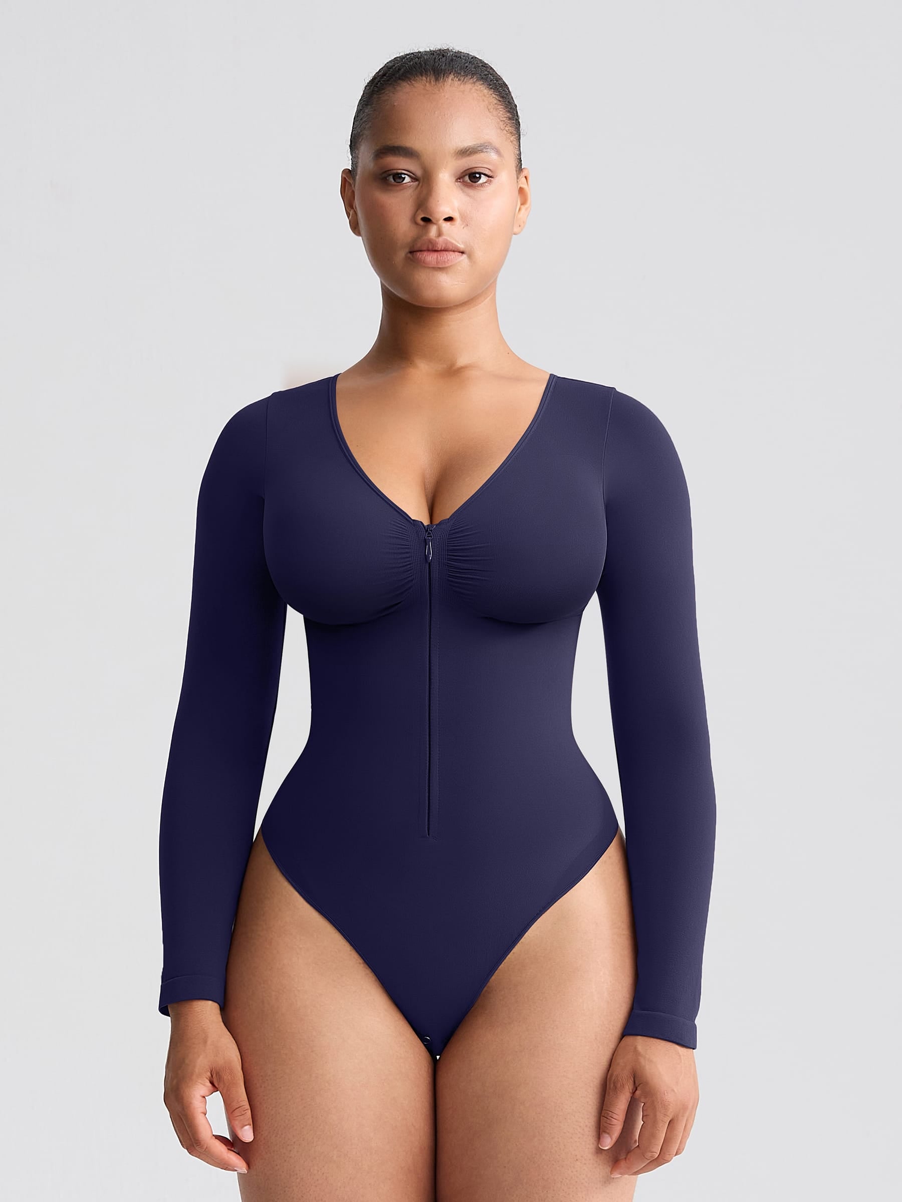 Wholesale Seamless Long Sleeve Zip-Up Shaping Bodysuit SPU