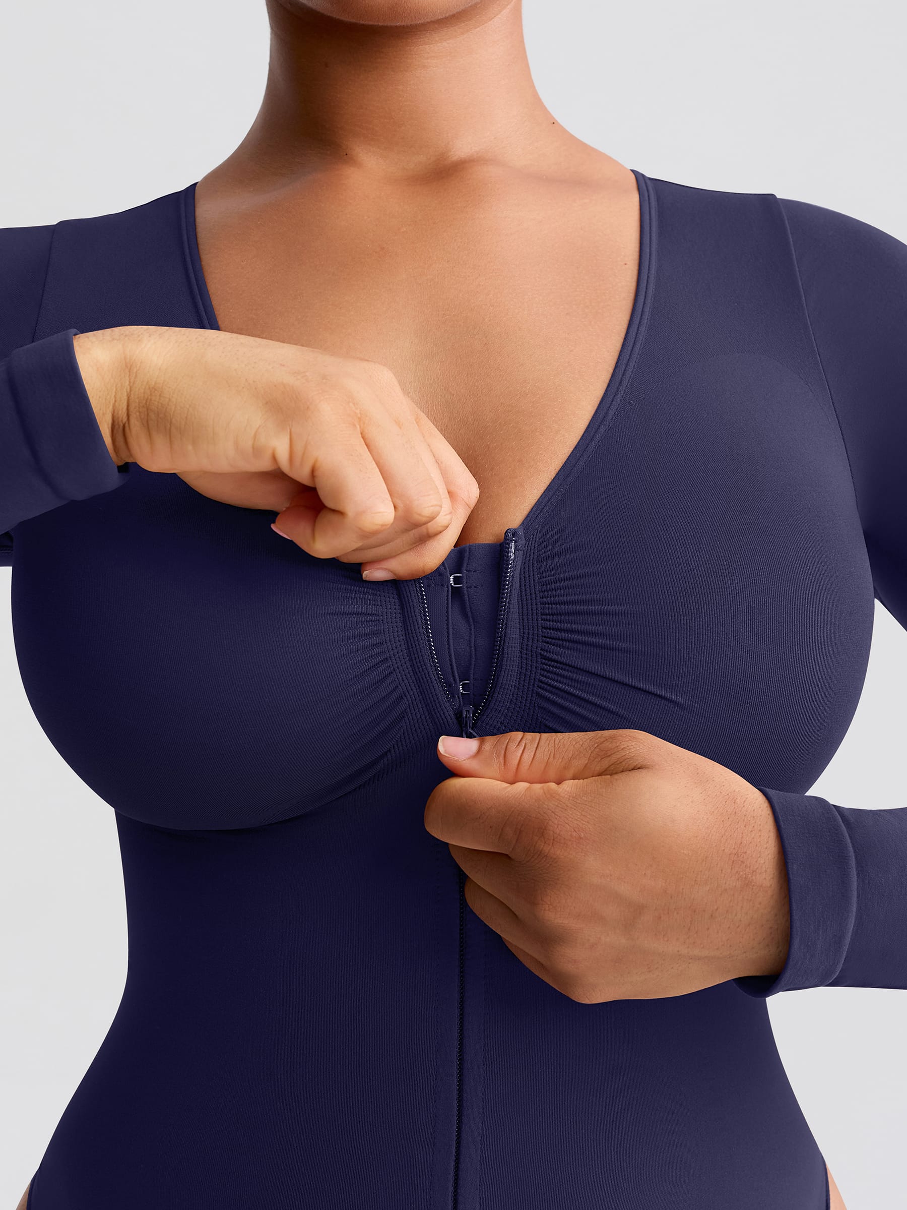 Wholesale Seamless Long Sleeve Zip-Up Shaping Bodysuit SPU
