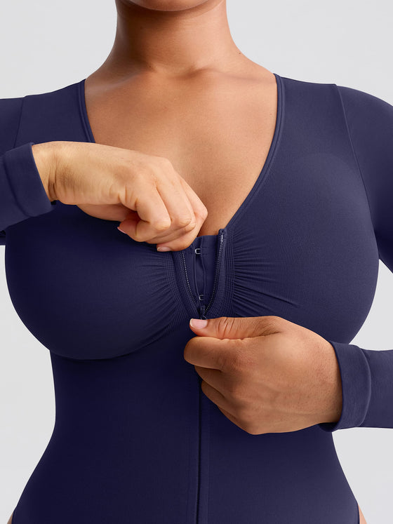 Wholesale Seamless Long Sleeve Zip-Up Shaping Bodysuit SPU