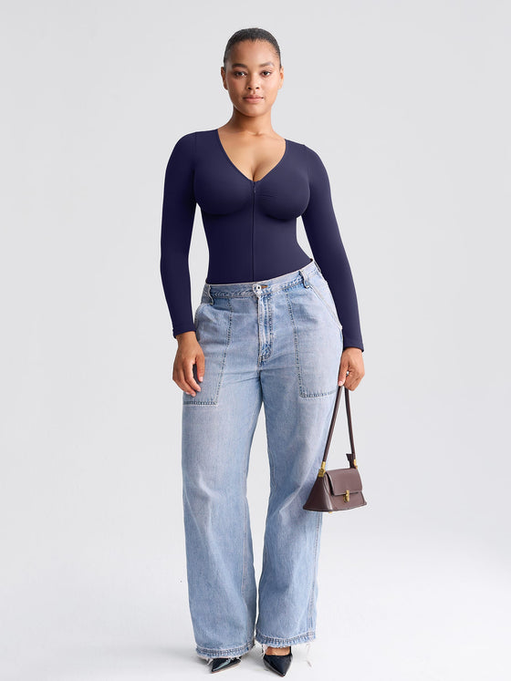 Wholesale Seamless Long Sleeve Zip-Up Shaping Bodysuit SPU
