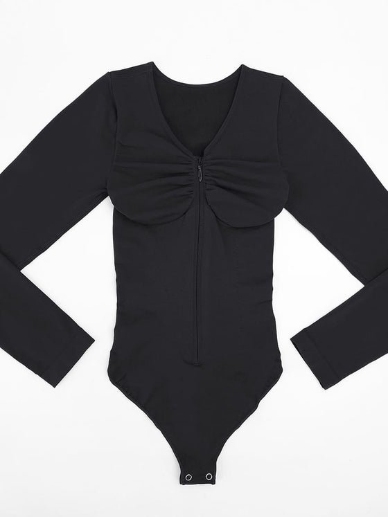 Wholesale Seamless Long Sleeve Zip-Up Shaping Bodysuit SPU