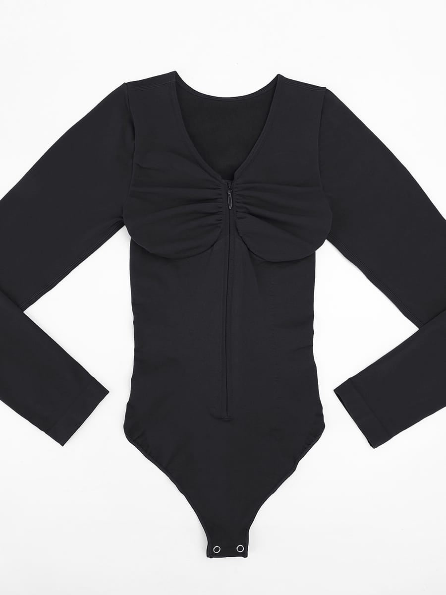 Wholesale Seamless Long Sleeve Zip-Up Shaping Bodysuit SPU