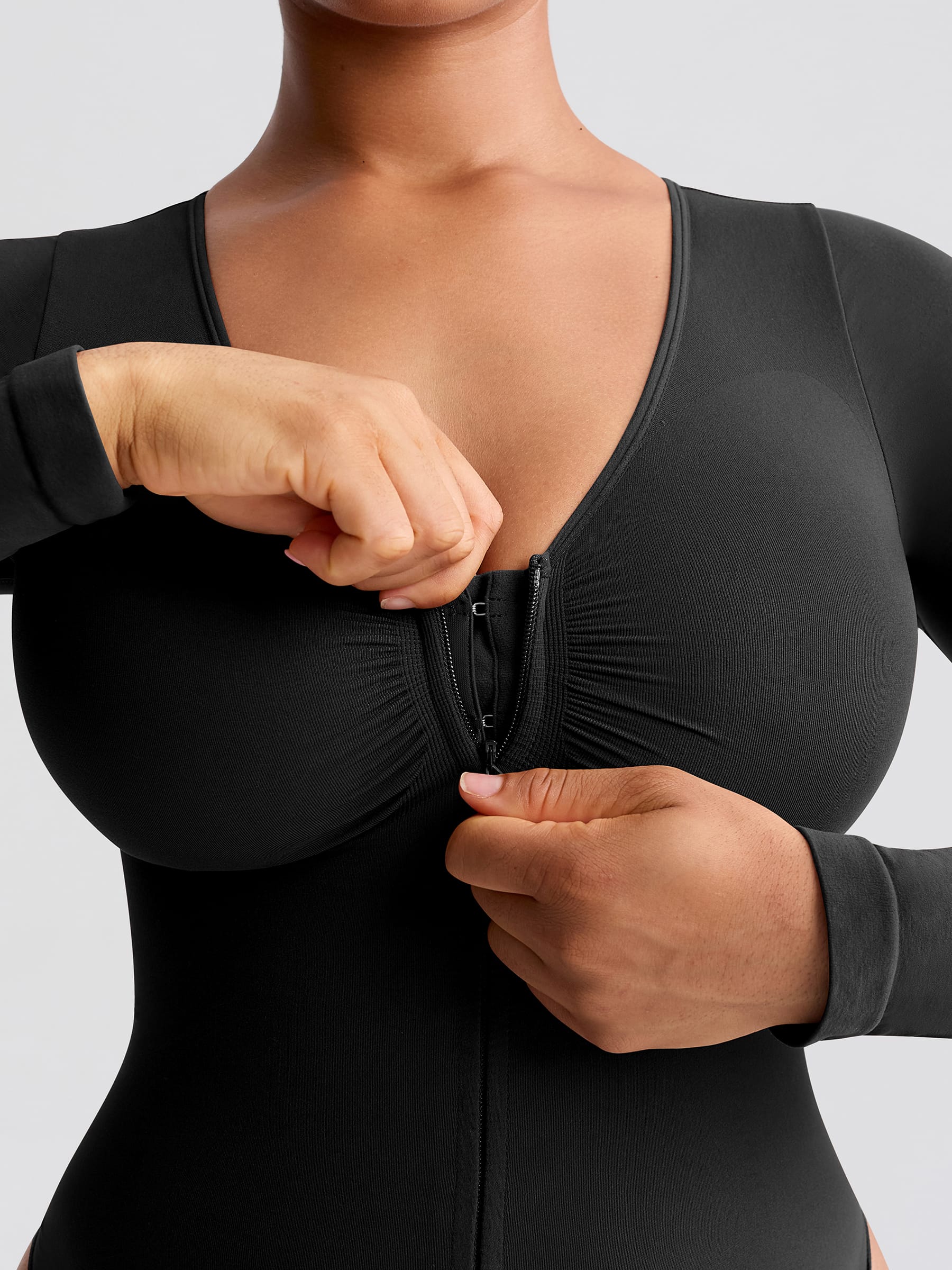 Wholesale Seamless Long Sleeve Zip-Up Shaping Bodysuit SPU