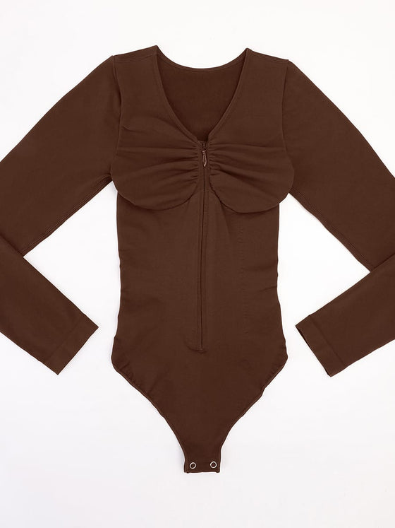 Wholesale Seamless Long Sleeve Zip-Up Shaping Bodysuit SPU