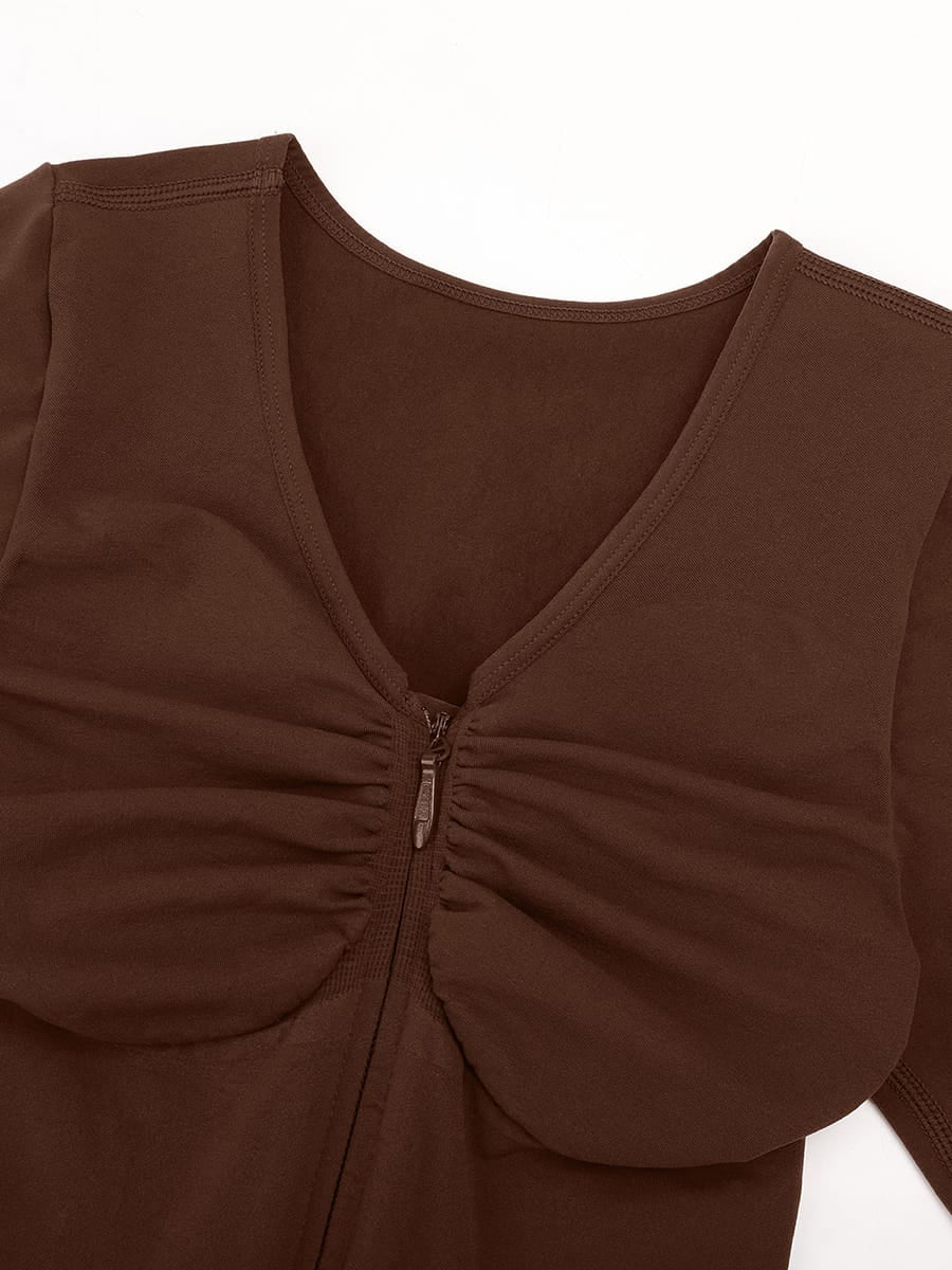Wholesale Seamless Long Sleeve Zip-Up Shaping Bodysuit SPU