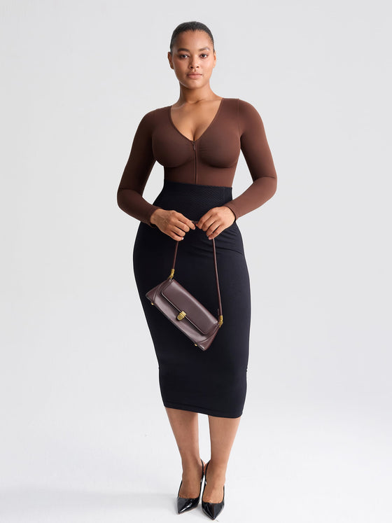 Wholesale Seamless Long Sleeve Zip-Up Shaping Bodysuit SPU