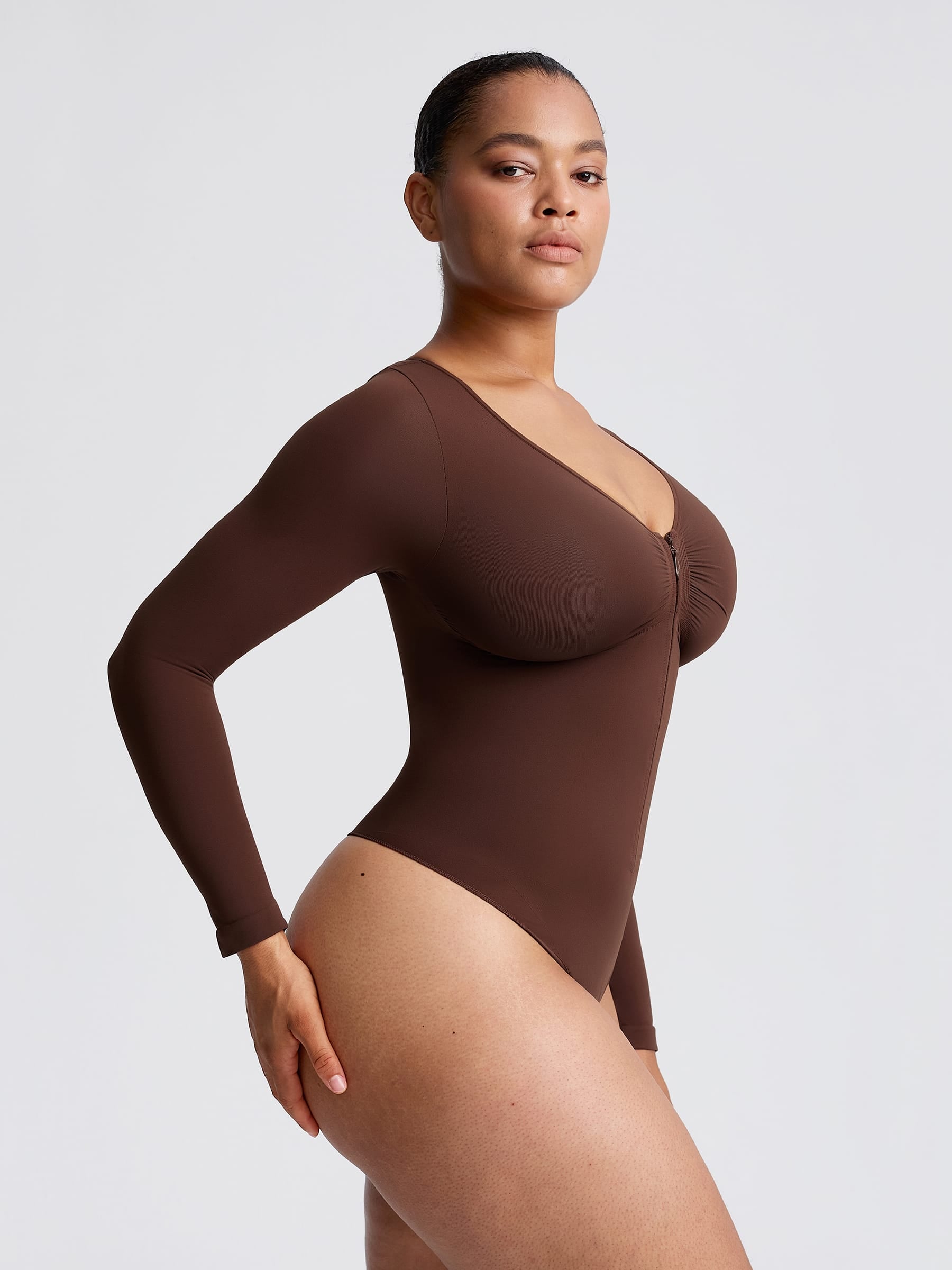 Wholesale Seamless Long Sleeve Zip-Up Shaping Bodysuit SPU