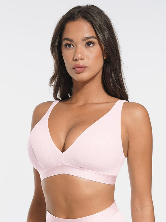 Wholesale Deep V Neck Rib Modal All Day Wear Bralette with Removable Pads