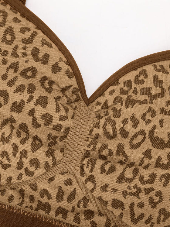 Wholesale Seamless Leopard Print Bust Support Bra with Adjustable Straps