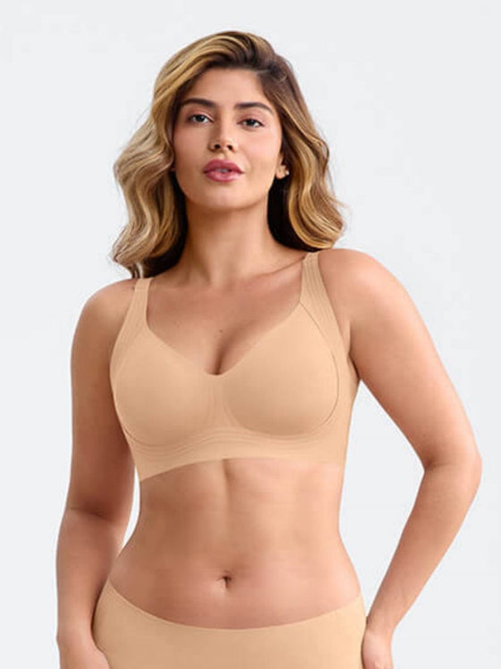 Wholesale Wireless Seamless Plunge Bra W Jelly Strip Support Wide Side Panel Half Fixed Cups
