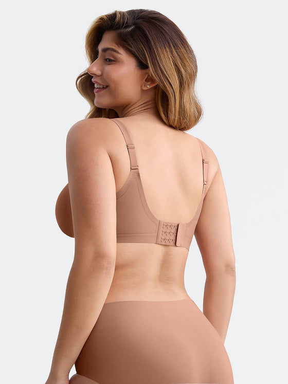 Wholesale Wireless Seamless Plunge Bra W Jelly Strip Support Wide Side Panel Half Fixed Cups