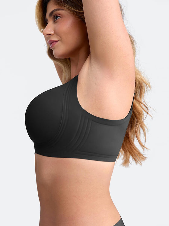 Wholesale Wireless Seamless Plunge Bra W Jelly Strip Support Wide Side Panel Half Fixed Cups
