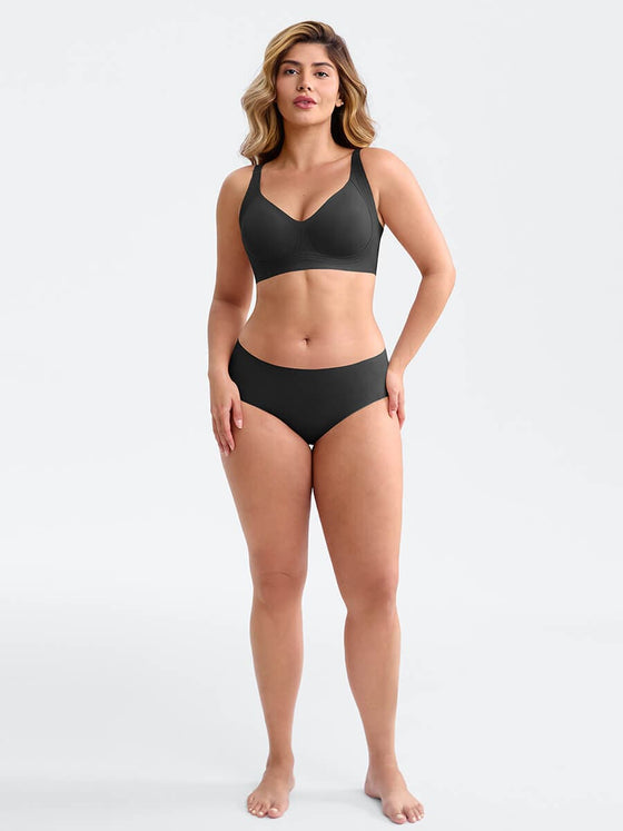 Wholesale Wireless Seamless Plunge Bra W Jelly Strip Support Wide Side Panel Half Fixed Cups