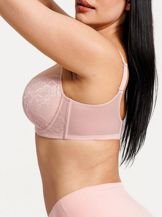 Wholesale Minimizing Bra Full Coverage Unlined Lace Mesh Side Support Underwire Smooth Back