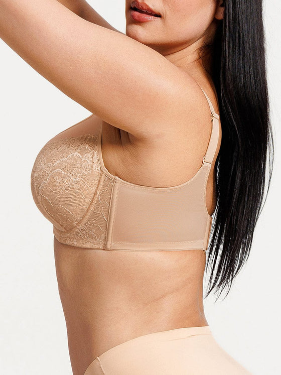 Wholesale Minimizing Bra Full Coverage Unlined Lace Mesh Side Support Underwire Smooth Back