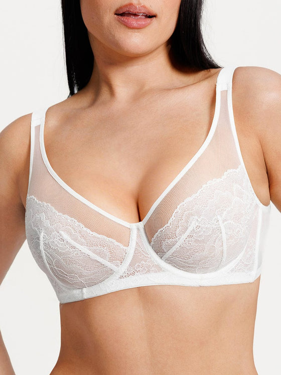 Wholesale Minimizing Bra Full Coverage Unlined Lace Mesh Side Support Underwire Smooth Back