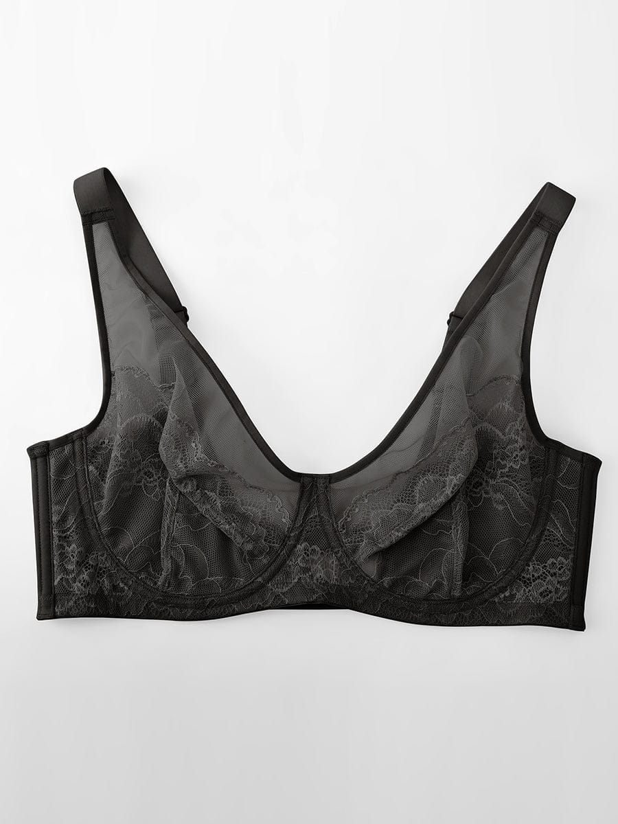 Wholesale Minimizing Bra Full Coverage Unlined Lace Mesh Side Support Underwire Smooth Back