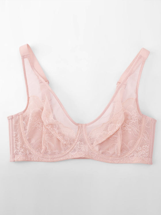 Wholesale Minimizing Bra Full Coverage Unlined Lace Mesh Side Support Underwire Smooth Back