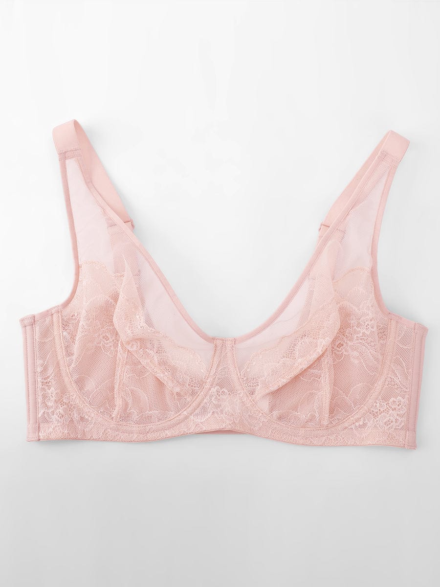 Wholesale Minimizing Bra Full Coverage Unlined Lace Mesh Side Support Underwire Smooth Back