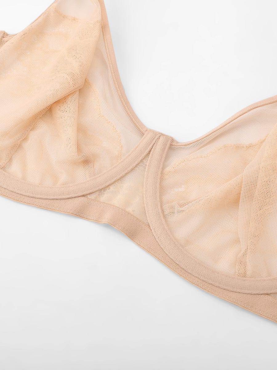 Wholesale Minimizing Bra Full Coverage Unlined Lace Mesh Side Support Underwire Smooth Back