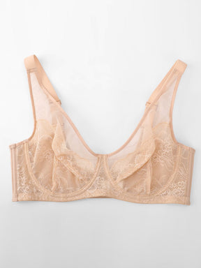 Wholesale Minimizing Bra Full Coverage Unlined Lace Mesh Side Support Underwire Smooth Back