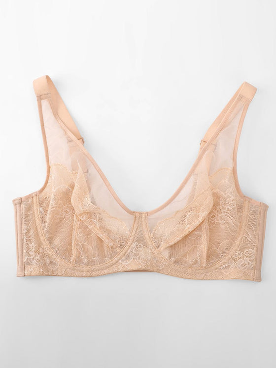 Wholesale Minimizing Bra Full Coverage Unlined Lace Mesh Side Support Underwire Smooth Back