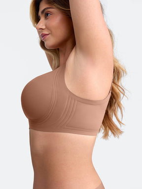 Wholesale Wireless Seamless Plunge Bra W Jelly Strip Support Wide Side Panel Half Fixed Cups