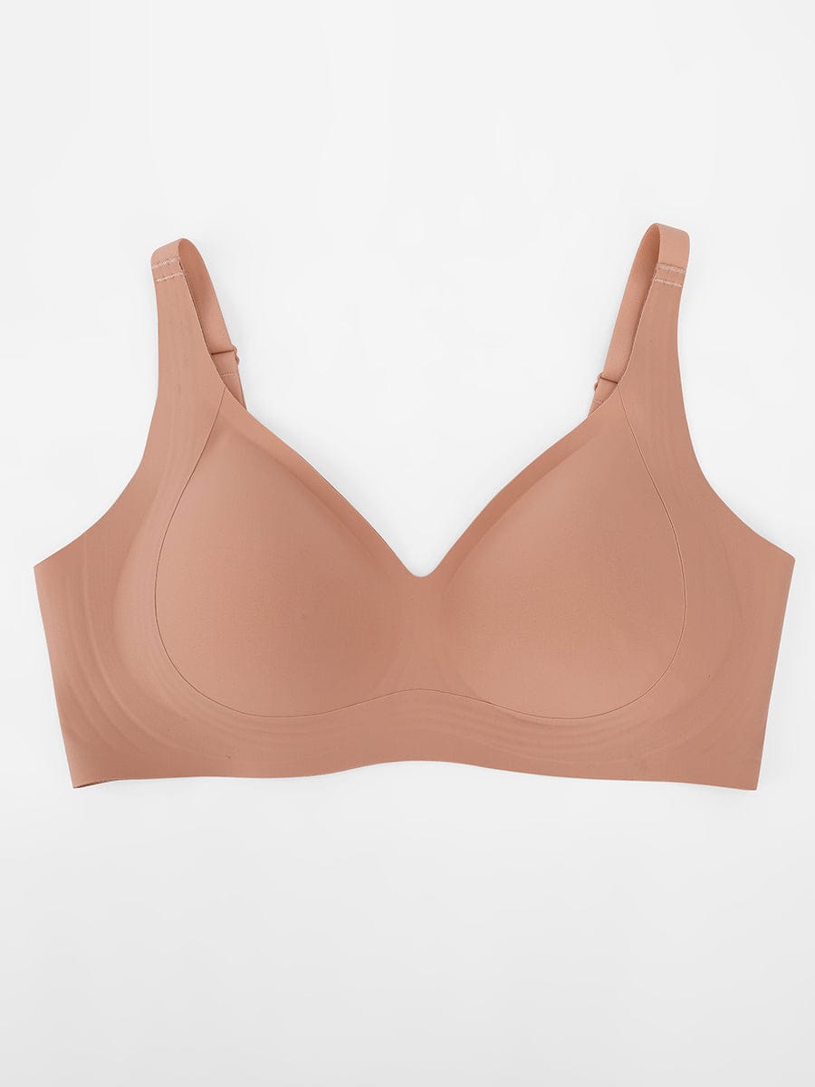 Wholesale Wireless Seamless Plunge Bra W Jelly Strip Support Wide Side Panel Half Fixed Cups