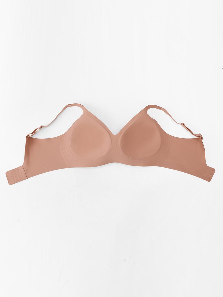 Wholesale Wireless Seamless Plunge Bra W Jelly Strip Support Wide Side Panel Half Fixed Cups