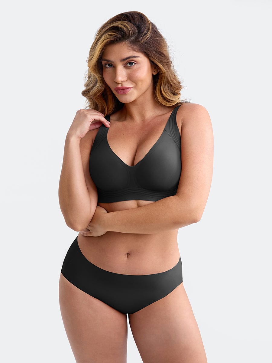 Wholesale Wireless Seamless Plunge Bra W Jelly Strip Support Wide Side Panel Half Fixed Cups