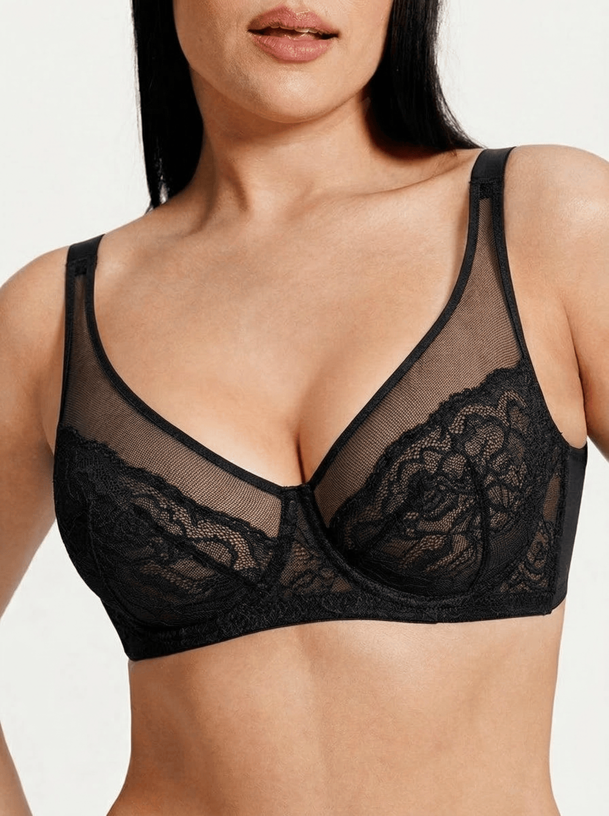 Wholesale Minimizing Bra Full Coverage Unlined Lace Mesh Side Support Underwire Smooth Back