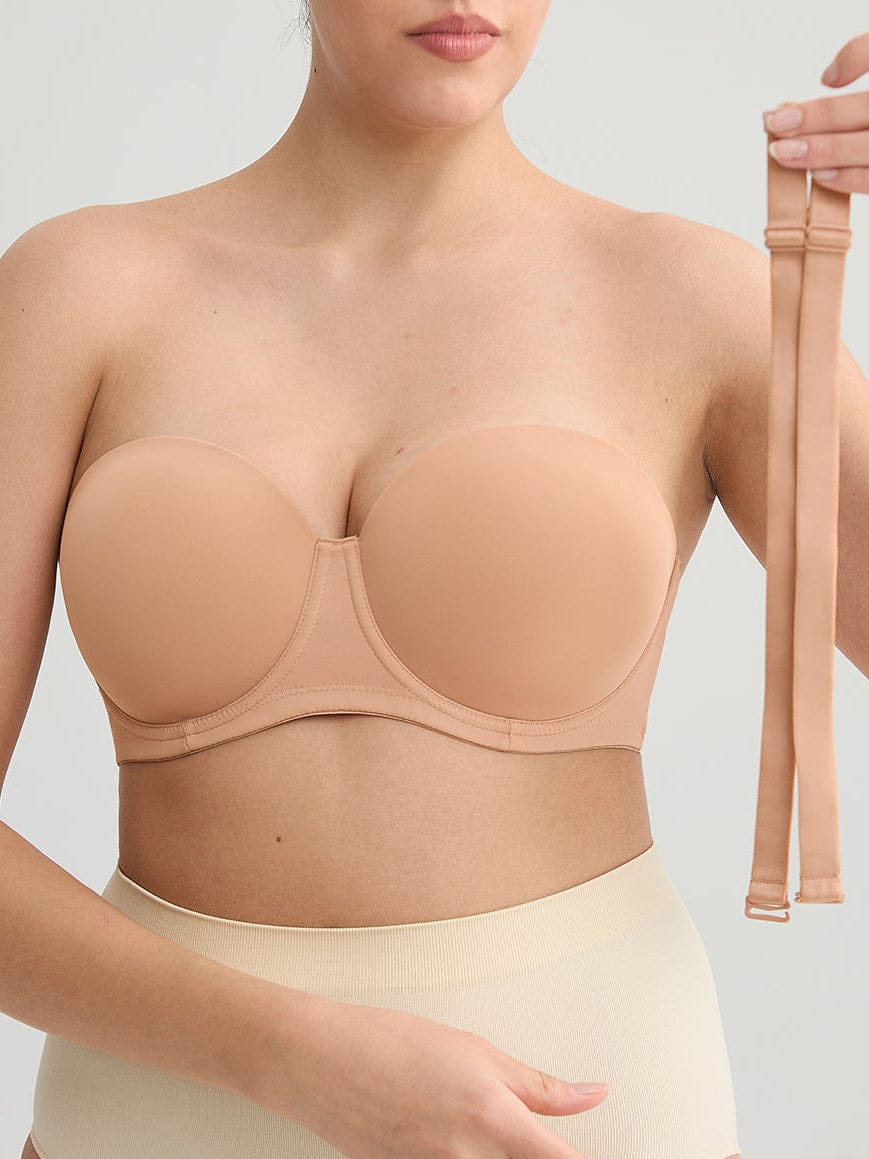 Wholesale Strapless Non-slip Gathering Bust Support Underwire 1/2 Cup Bra