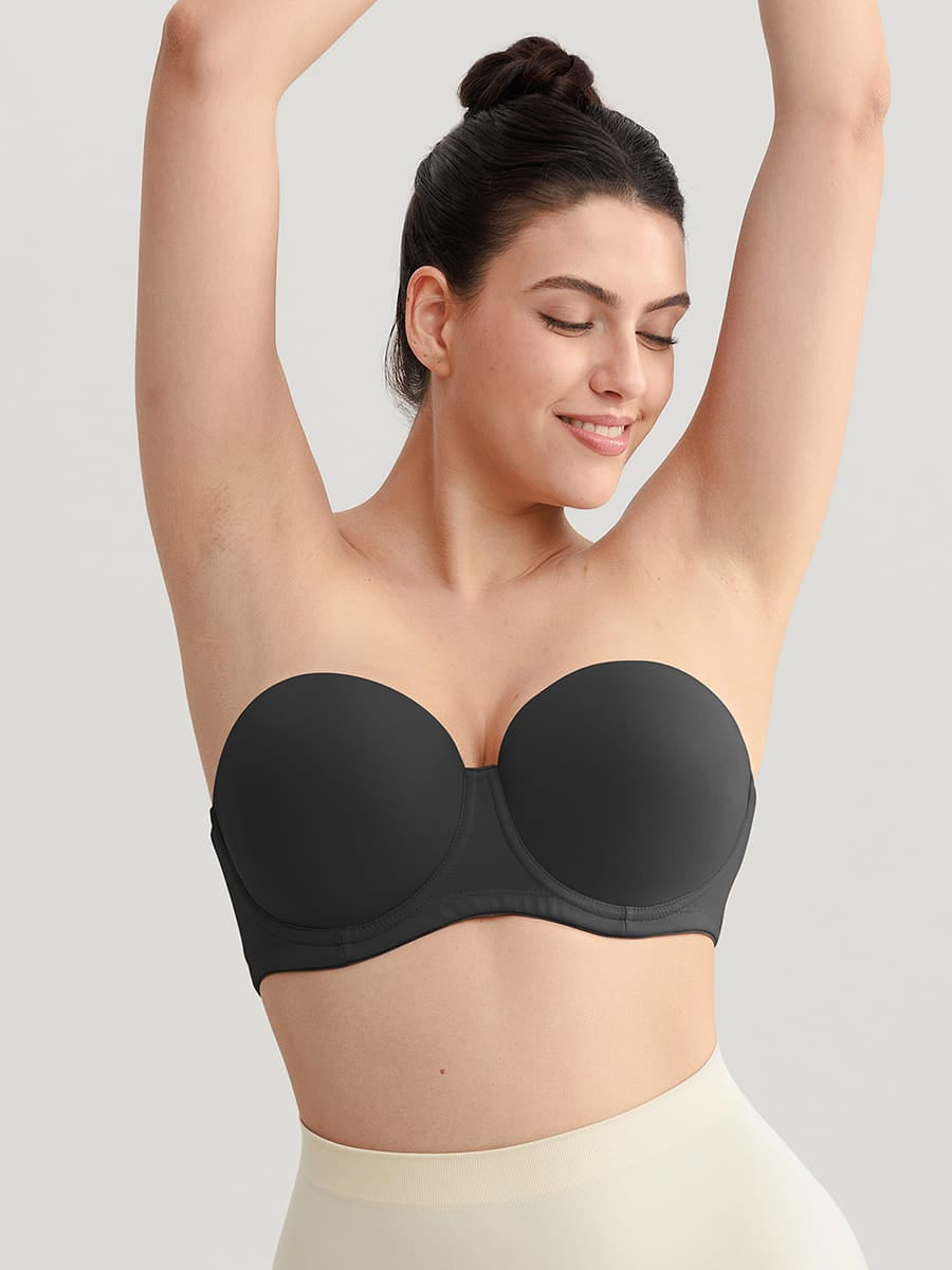 Wholesale Strapless Non-slip Gathering Bust Support Underwire 1/2 Cup Bra