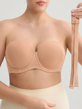 Wholesale Strapless Non-slip Gathering Bust Support Underwire 1/2 Cup Bra