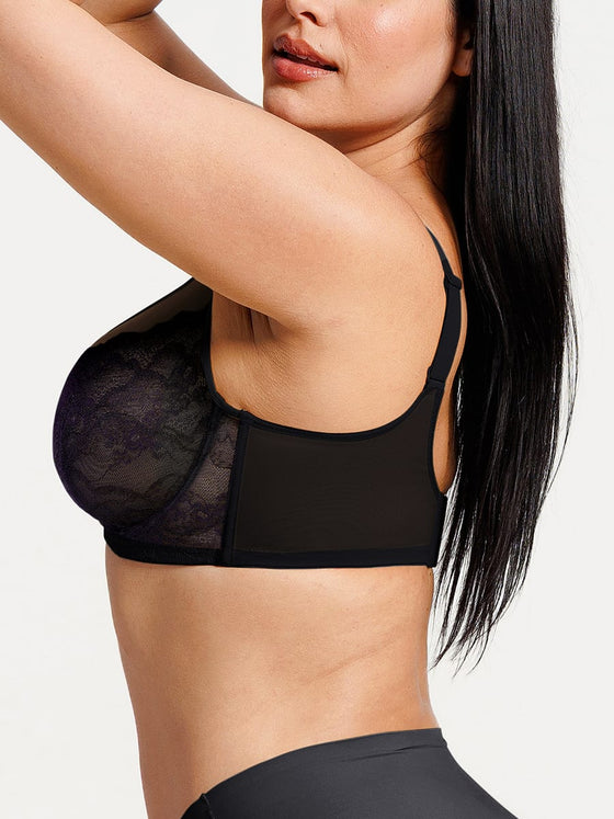 Wholesale Minimizing Bra Full Coverage Unlined Lace Mesh Side Support Underwire Smooth Back