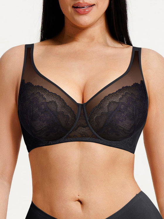 Wholesale Minimizing Bra Full Coverage Unlined Lace Mesh Side Support Underwire Smooth Back