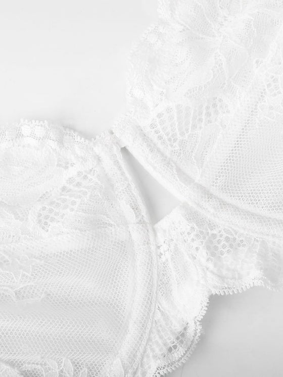 Wholesale Unlined Underwire  Sheer Floral Mesh Lace Bra SPU