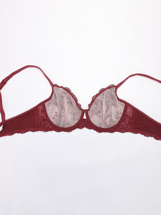 Wholesale Unlined Underwire  Sheer Floral Mesh Lace Bra SPU