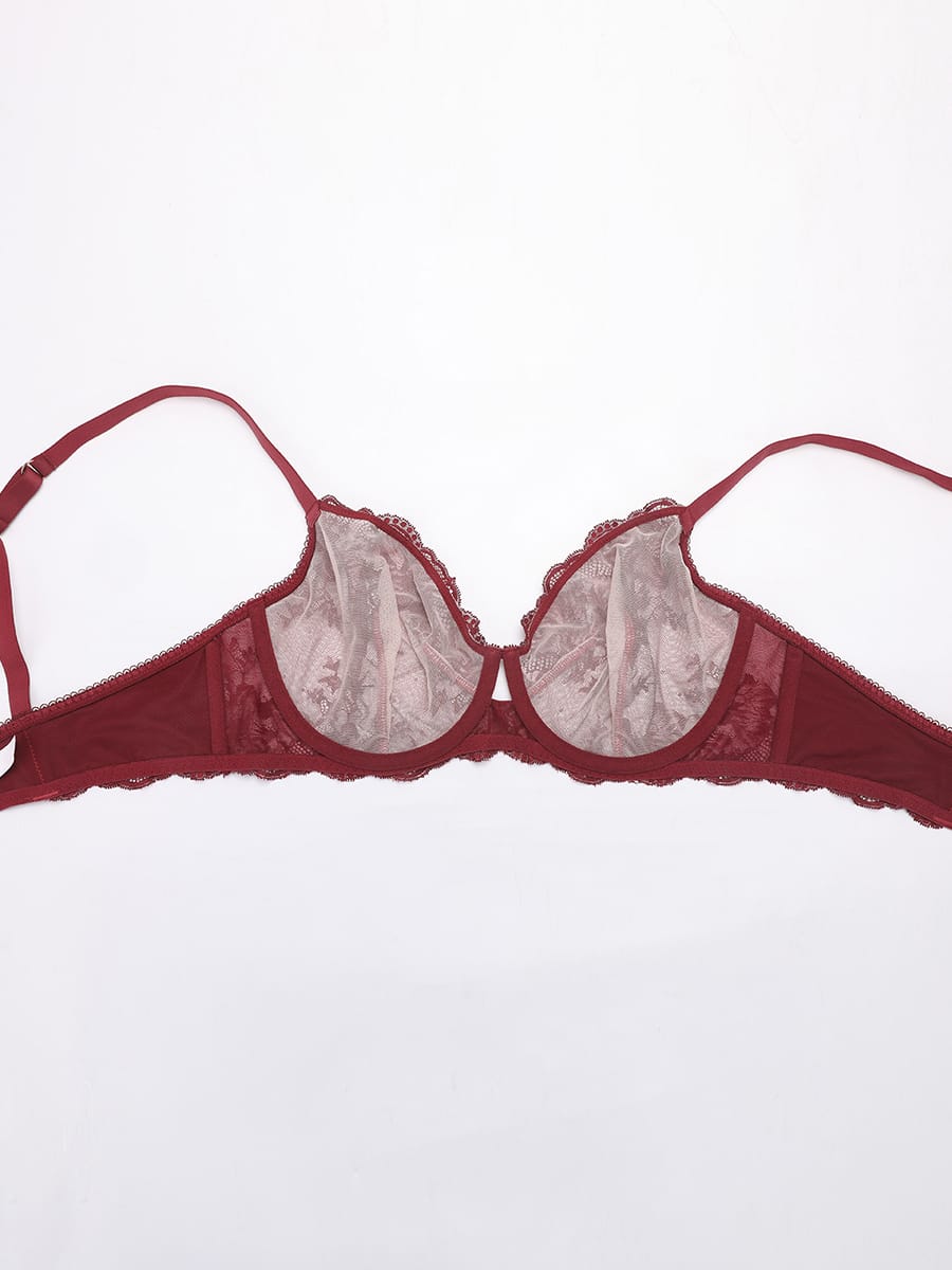 Wholesale Unlined Underwire  Sheer Floral Mesh Lace Bra SPU