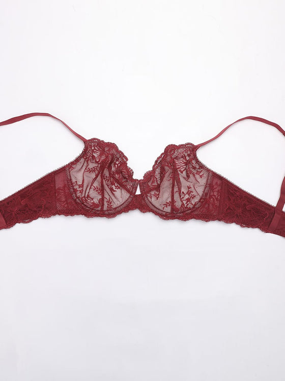 Wholesale Unlined Underwire  Sheer Floral Mesh Lace Bra SPU
