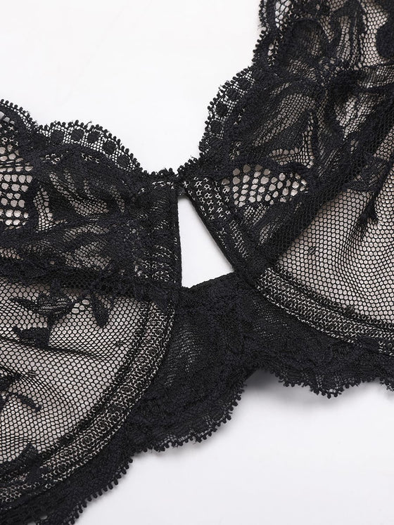 Wholesale Unlined Underwire  Sheer Floral Mesh Lace Bra SPU