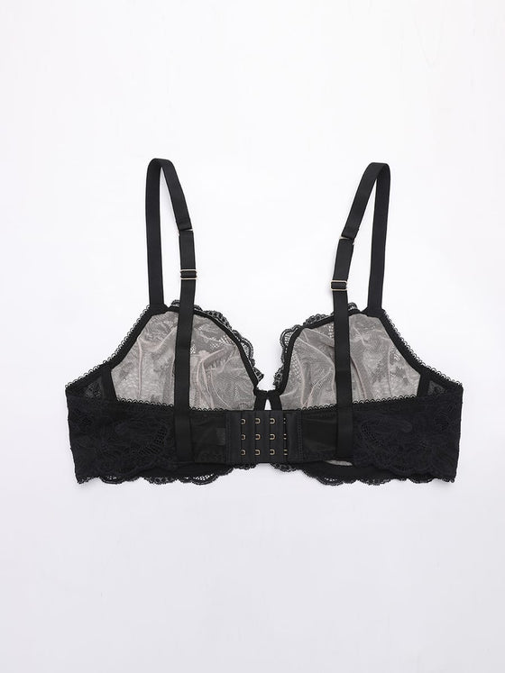 Wholesale Unlined Underwire  Sheer Floral Mesh Lace Bra SPU