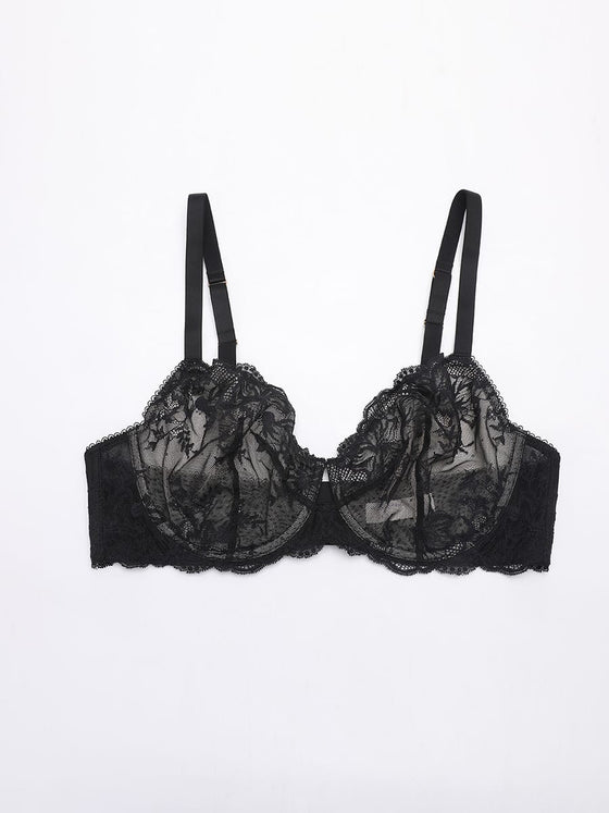 Wholesale Unlined Underwire  Sheer Floral Mesh Lace Bra SPU