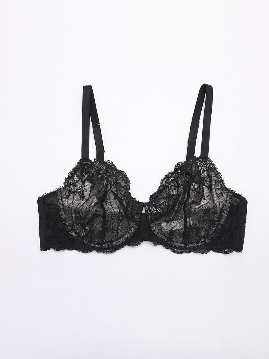 Wholesale Unlined Underwire  Sheer Floral Mesh Lace Bra SPU