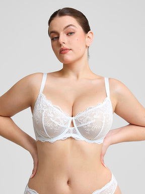 Wholesale Unlined Underwire  Sheer Floral Mesh Lace Bra SPU
