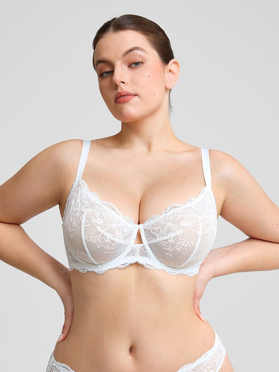 Wholesale Unlined Underwire  Sheer Floral Mesh Lace Bra SPU