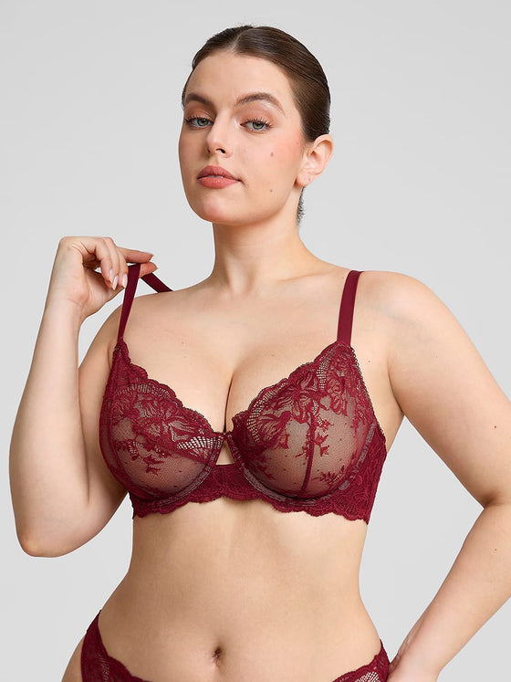 Wholesale Unlined Underwire  Sheer Floral Mesh Lace Bra SPU