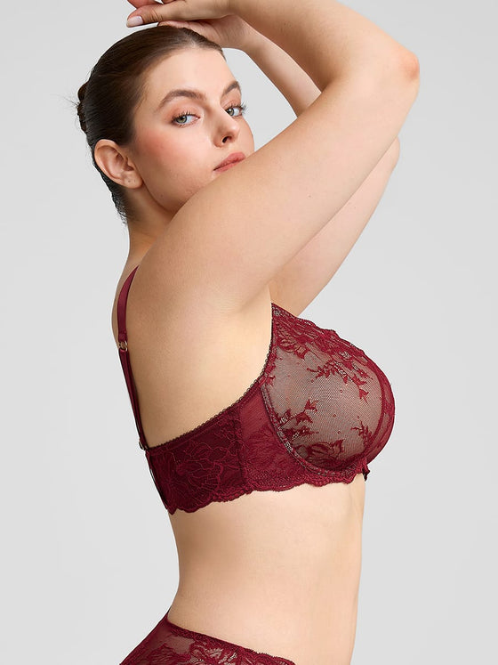 Wholesale Unlined Underwire  Sheer Floral Mesh Lace Bra SPU