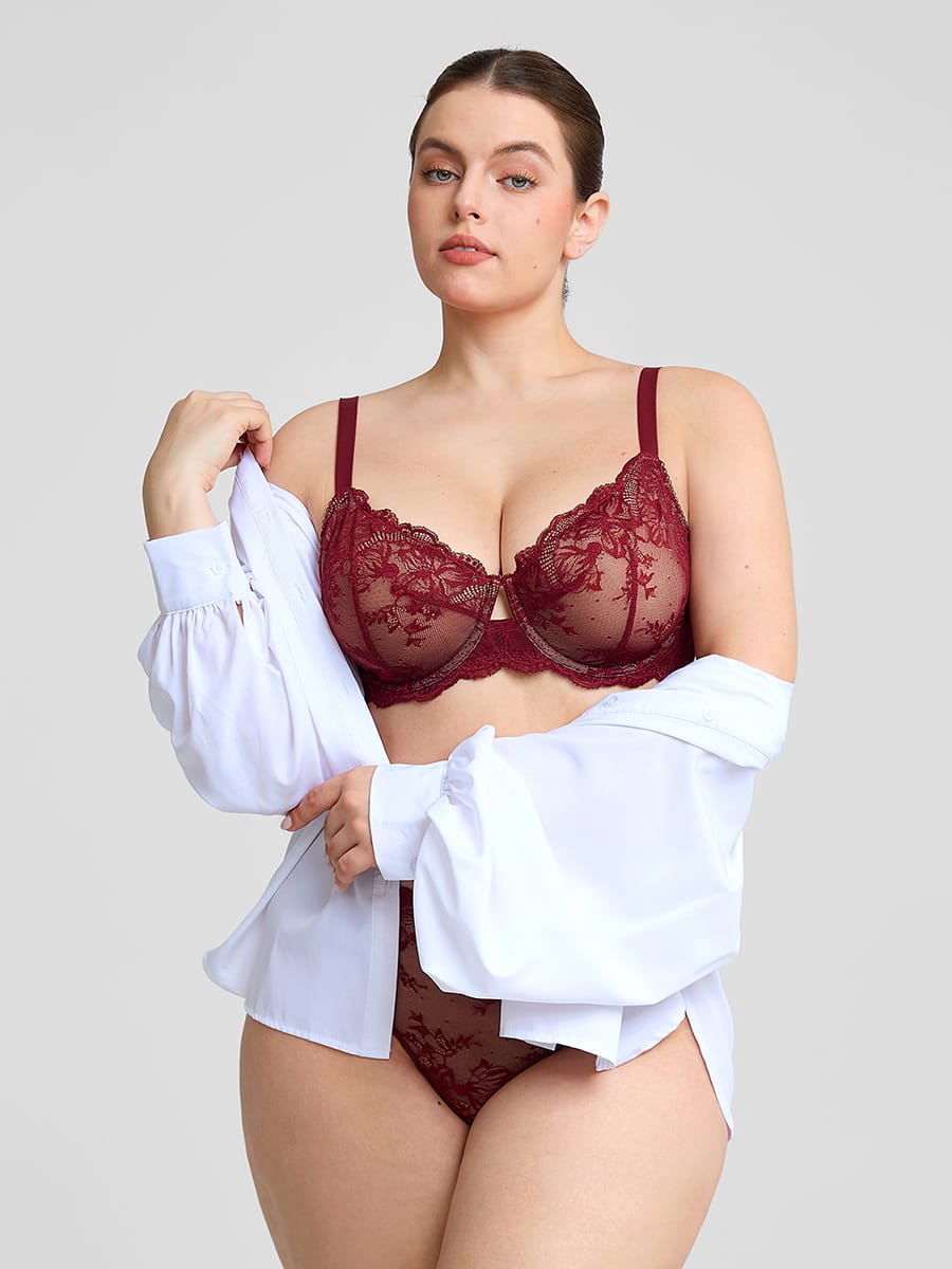 Wholesale Unlined Underwire  Sheer Floral Mesh Lace Bra SPU