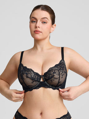 Wholesale Unlined Underwire  Sheer Floral Mesh Lace Bra SPU